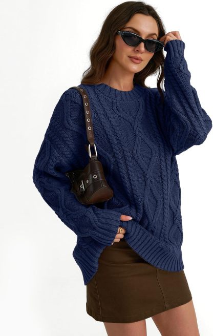 Women's Oversized Cable Knit Crewneck Sweaters