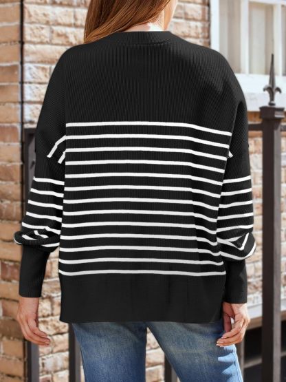 Women's Oversized Batwing Sweaters  Trendy Crewneck Knit Side Slit Fashion Pullover Tops