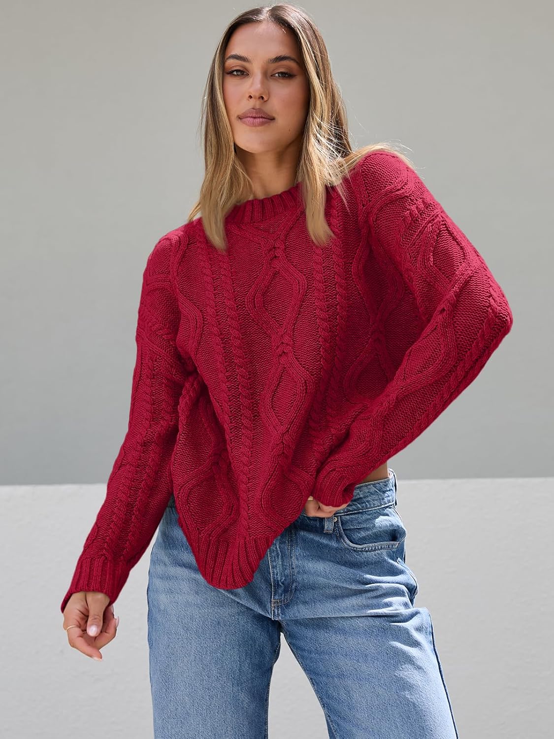 Women's Oversized Cable Knit Crewneck Sweaters