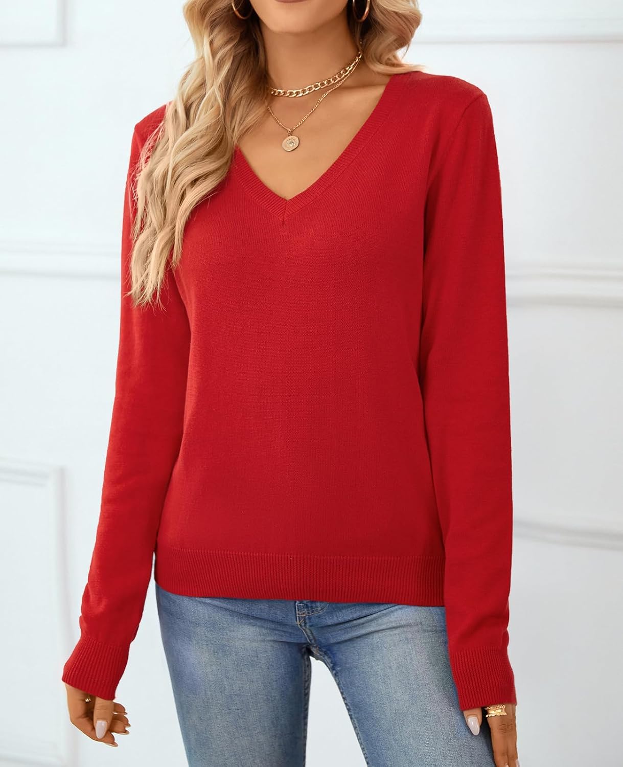 Women's Sweater 100% Cotton Long Sleeeve Pullover Sweater Soft Lightweight Knit Tops 