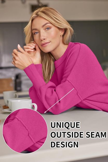 Women's Oversized Batwing Sweaters  Trendy Crewneck Knit Side Slit Fashion Pullover Tops