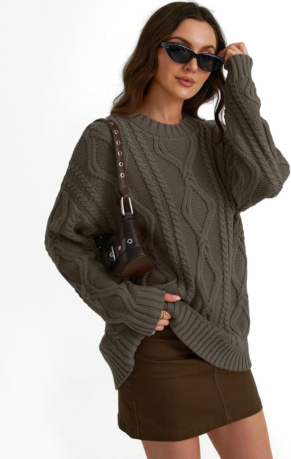 Women's Oversized Cable Knit Crewneck Sweaters