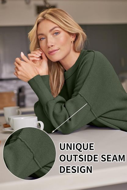 Women's Oversized Batwing Sweaters  Trendy Crewneck Knit Side Slit Fashion Pullover Tops