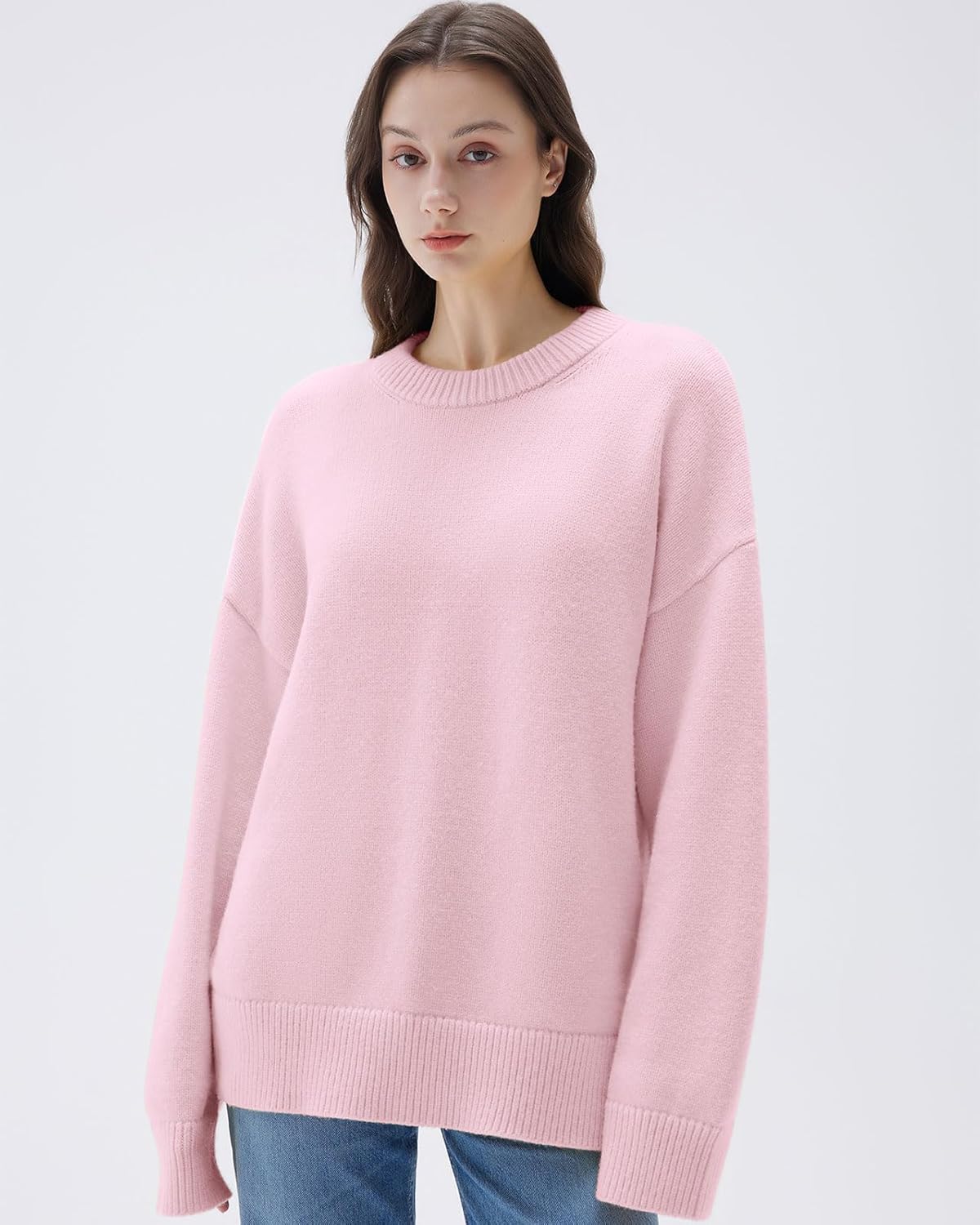 Women Cashmere Oversized Long Sleeve Pullover Sweater Crew Neck Jumpers