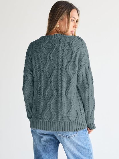 Women's Oversized Cable Knit Crewneck Sweaters