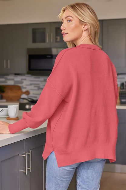 Women's Oversized Batwing Sweaters  Trendy Crewneck Knit Side Slit Fashion Pullover Tops