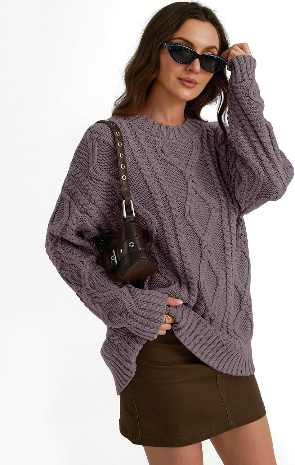 Women's Oversized Cable Knit Crewneck Sweaters