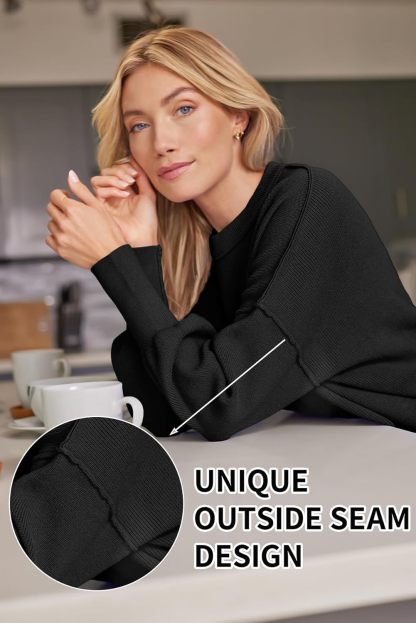 Women's Oversized Batwing Sweaters  Trendy Crewneck Knit Side Slit Fashion Pullover Tops