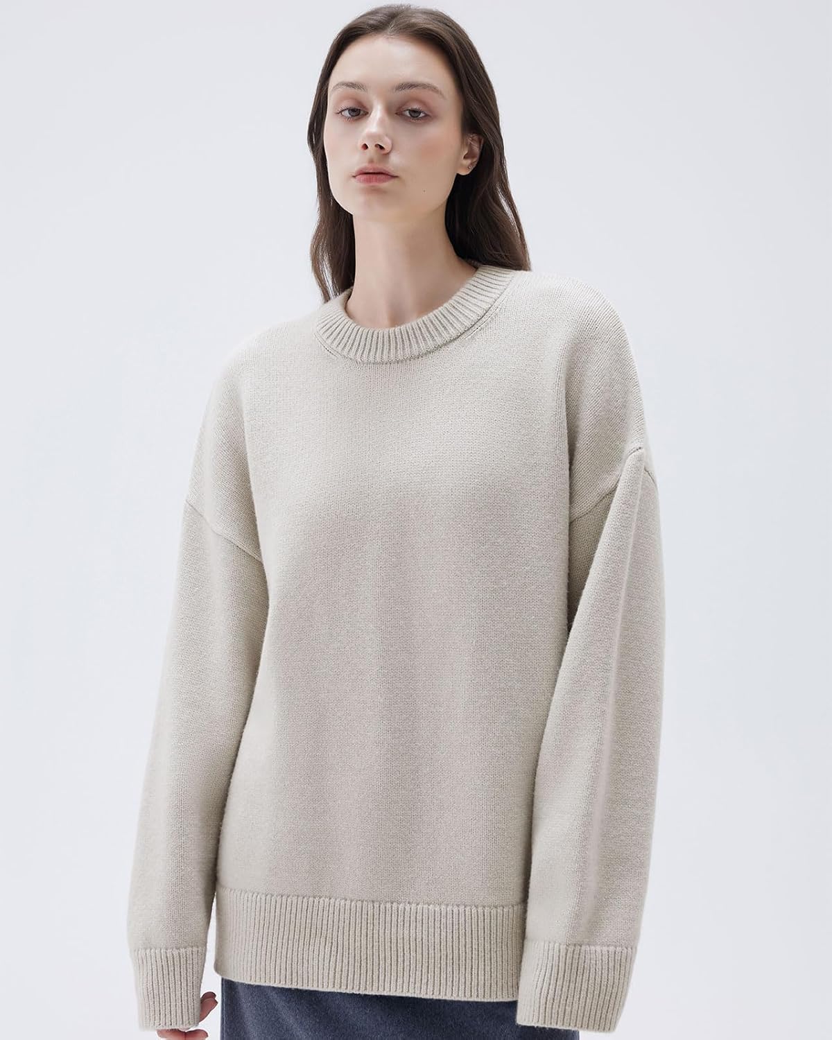 Women Cashmere Oversized Long Sleeve Pullover Sweater Crew Neck Jumpers