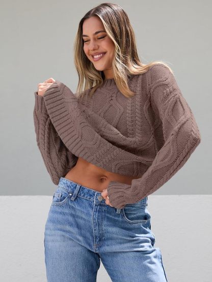 Women's Oversized Cable Knit Crewneck Sweaters