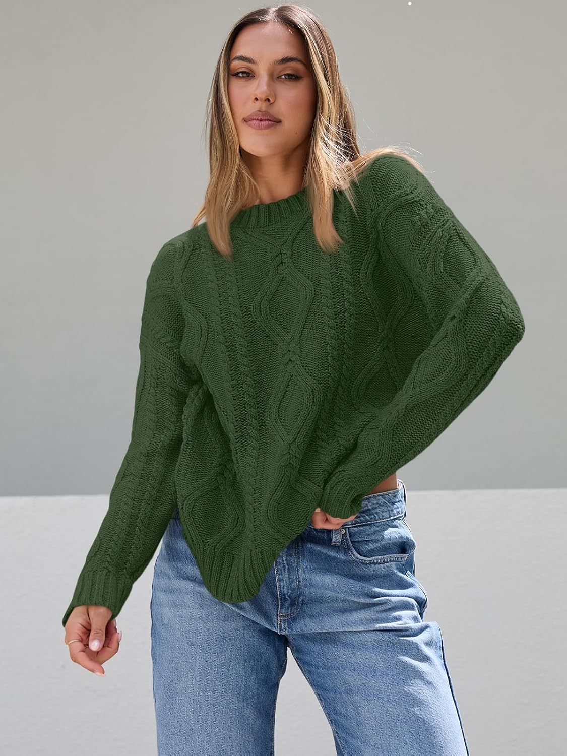Women's Oversized Cable Knit Crewneck Sweaters