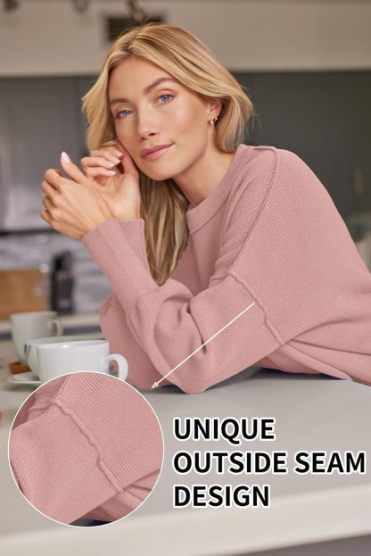 Women's Oversized Batwing Sweaters  Trendy Crewneck Knit Side Slit Fashion Pullover Tops