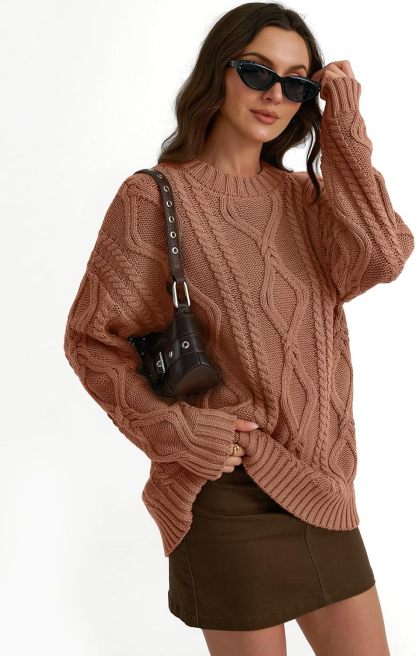 Women's Oversized Cable Knit Crewneck Sweaters