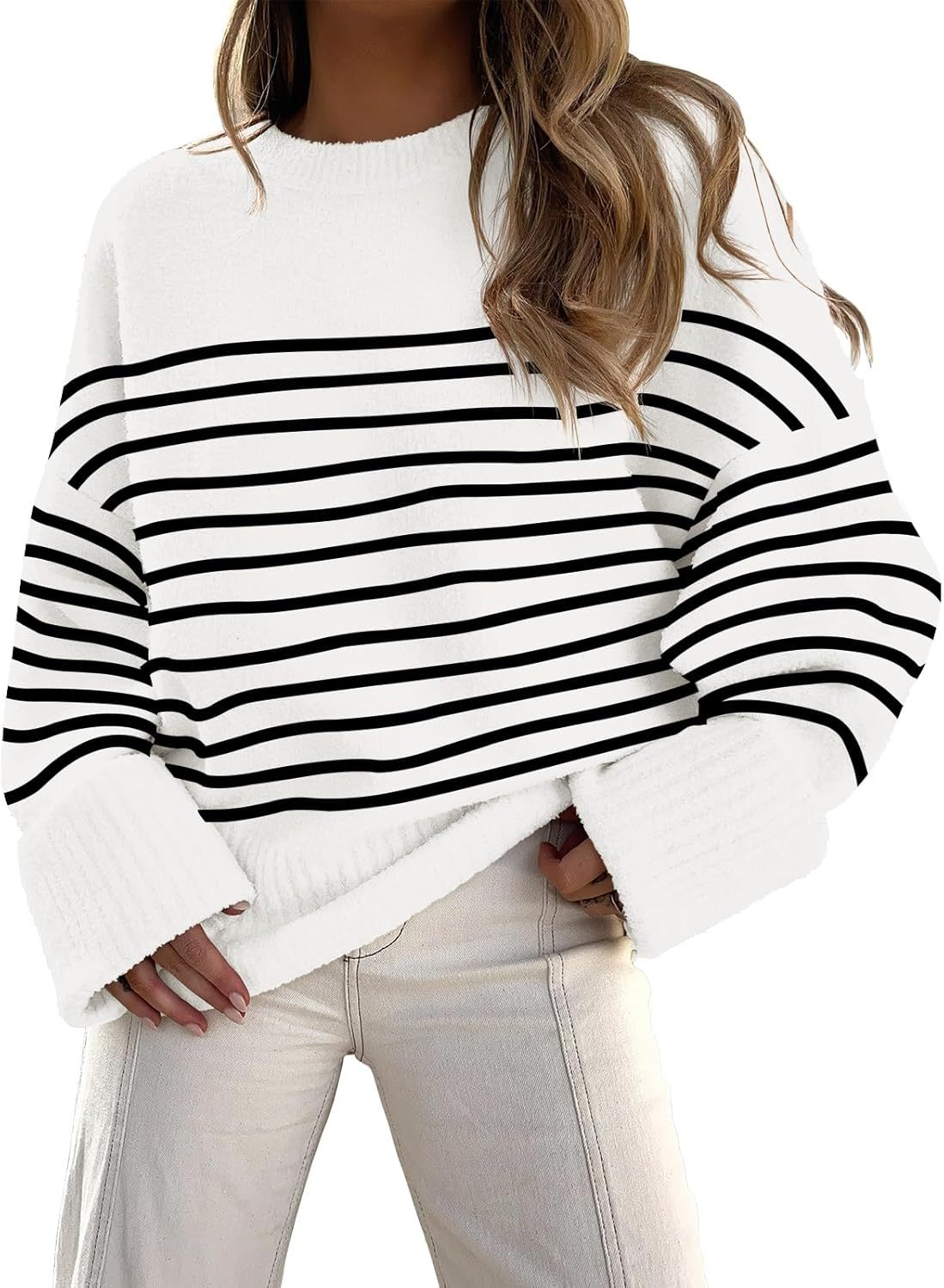 ANRABESS Women's Oversized Sweaters 2025 Long Sleeve Fuzzy Knit Casual