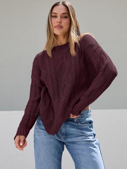 Women's Oversized Cable Knit Crewneck Sweaters