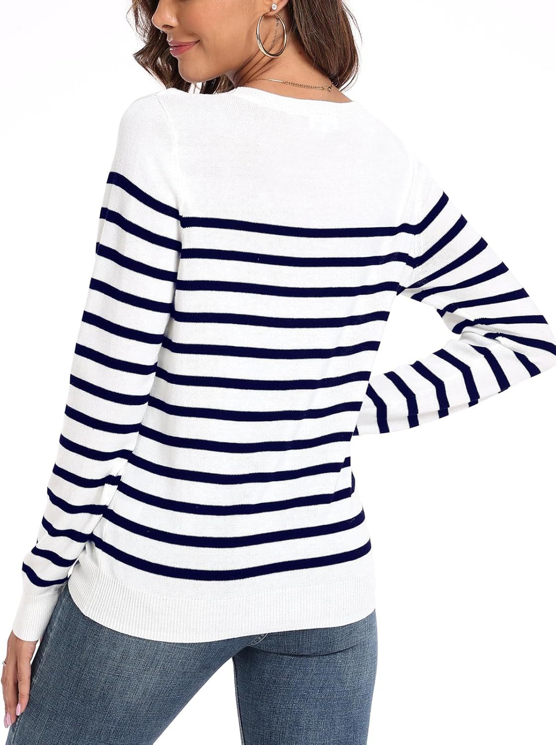 Women's Sweater 100% Cotton Long Sleeeve Pullover Sweater Soft Lightweight Knit Tops 