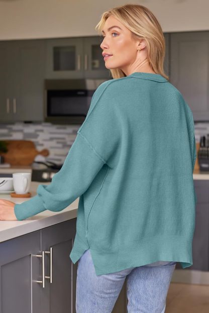 Women's Oversized Batwing Sweaters  Trendy Crewneck Knit Side Slit Fashion Pullover Tops