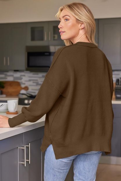 Women's Oversized Batwing Sweaters  Trendy Crewneck Knit Side Slit Fashion Pullover Tops