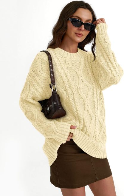 Women's Oversized Cable Knit Crewneck Sweaters