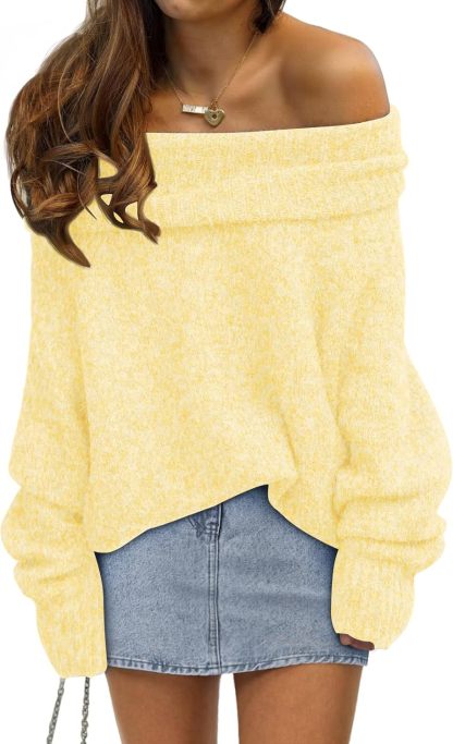 Womens Off The Shoulder Sweater Oversized Batwing Sleeve Loose Pullover Sweaters Tops