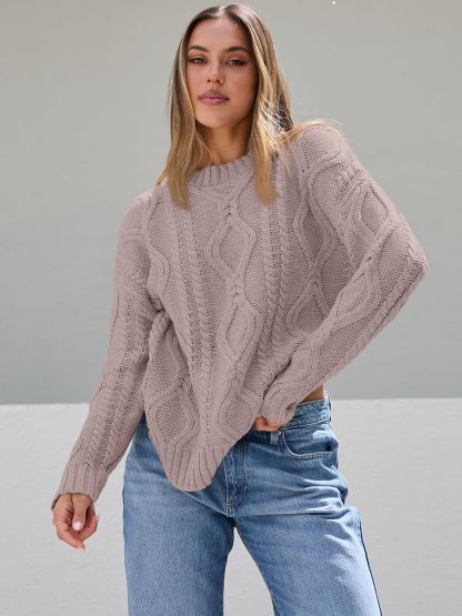 Women's Oversized Cable Knit Crewneck Sweaters