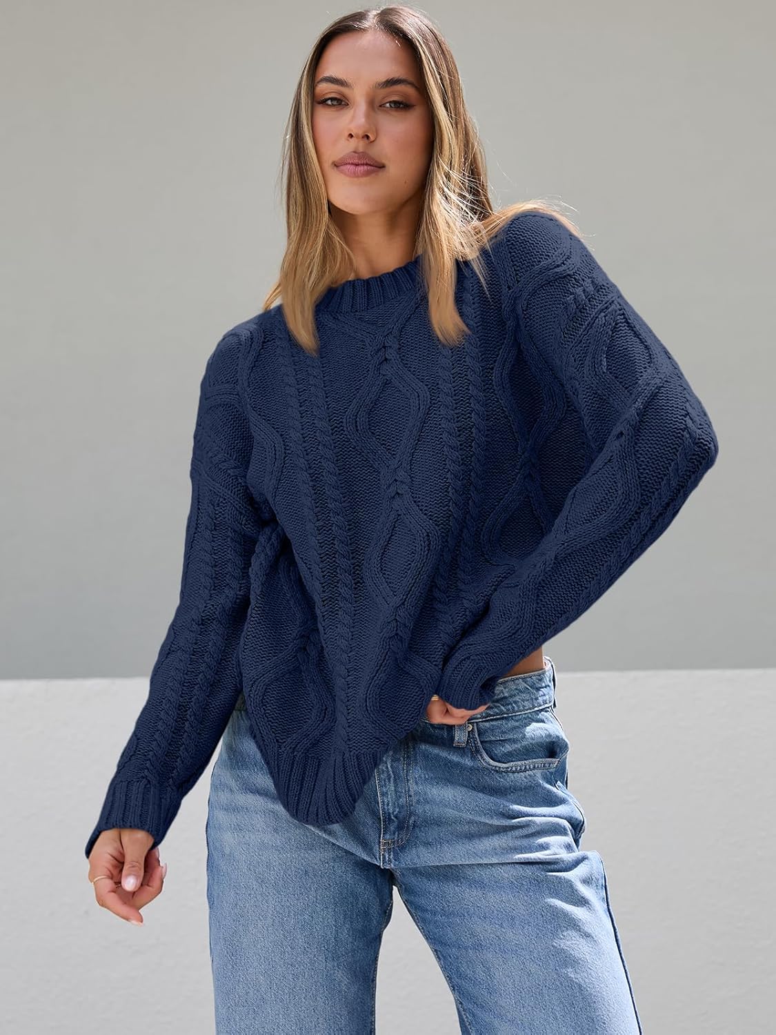 Women's Oversized Cable Knit Crewneck Sweaters