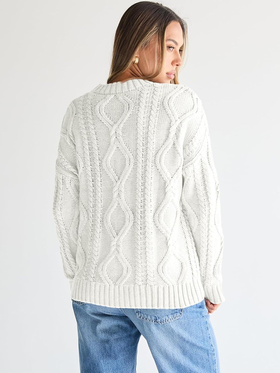 Women's Oversized Cable Knit Crewneck Sweaters