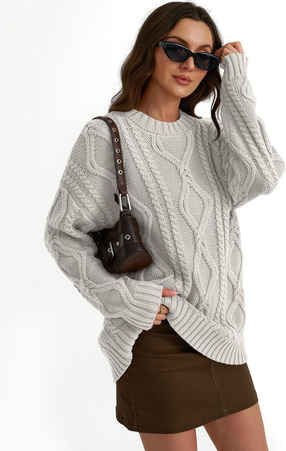 Women's Oversized Cable Knit Crewneck Sweaters