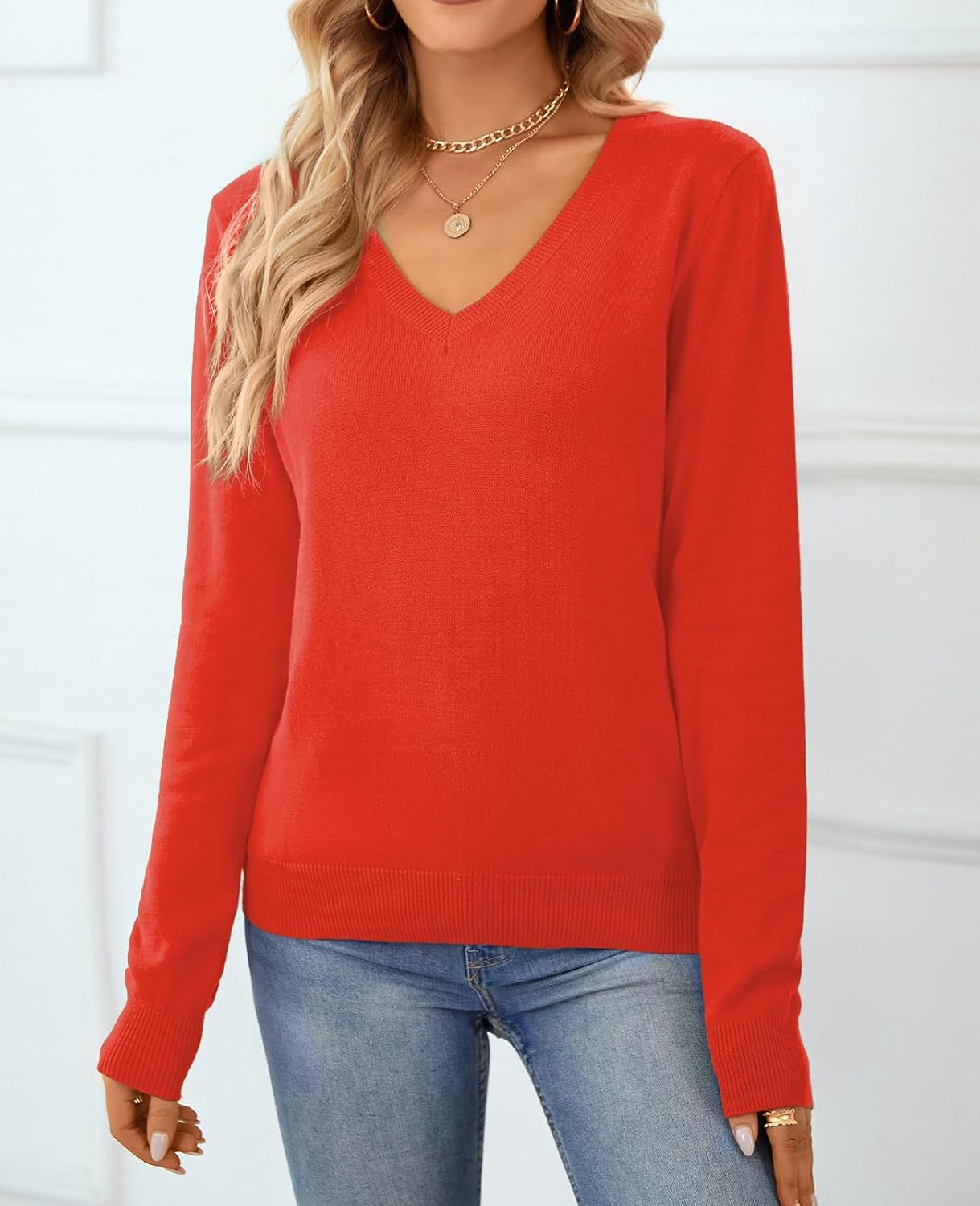 Women's Sweater 100% Cotton Long Sleeeve Pullover Sweater Soft Lightweight Knit Tops 