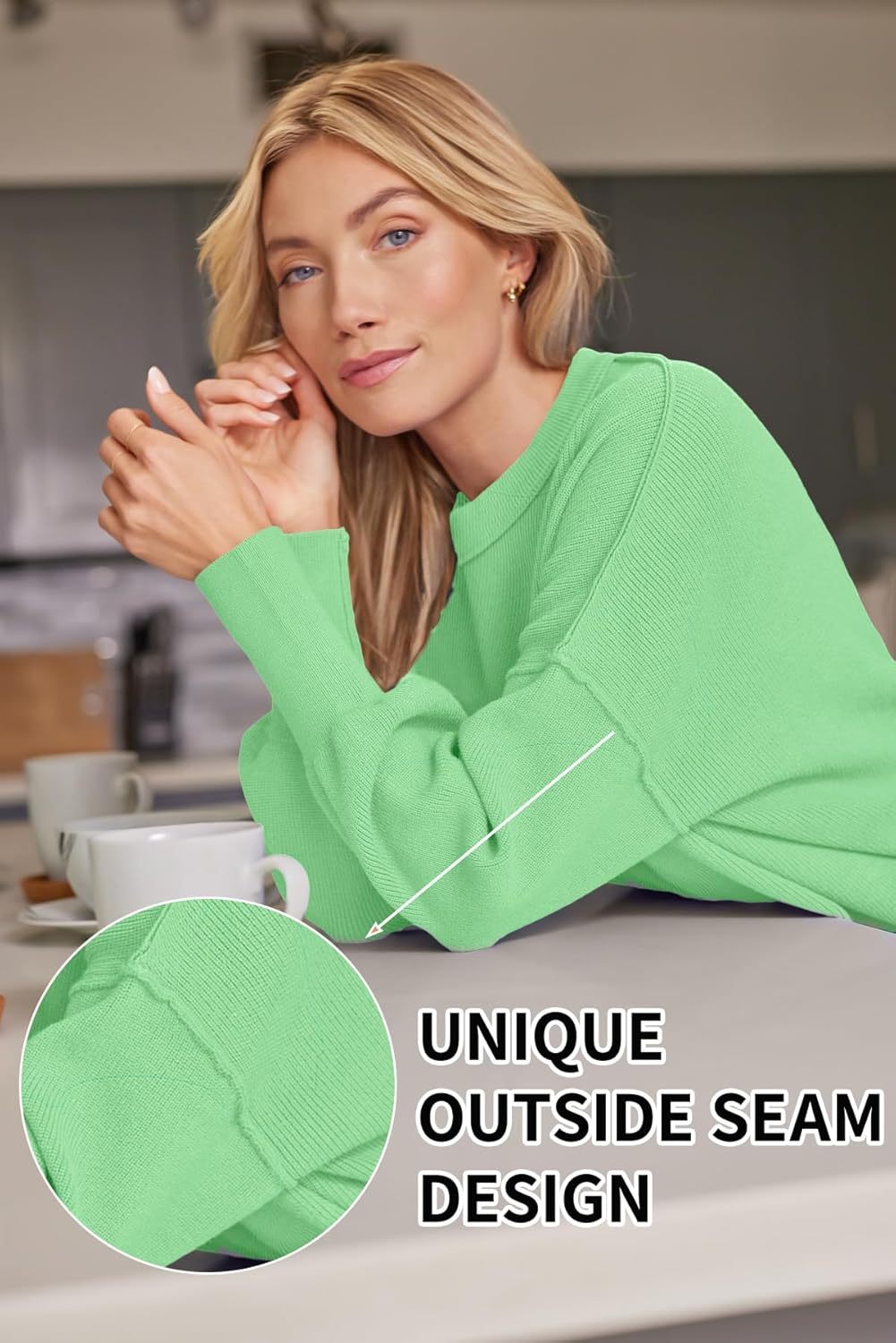 Women's Oversized Batwing Sweaters  Trendy Crewneck Knit Side Slit Fashion Pullover Tops