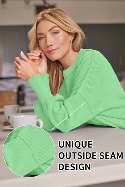 Women's Oversized Batwing Sweaters  Trendy Crewneck Knit Side Slit Fashion Pullover Tops