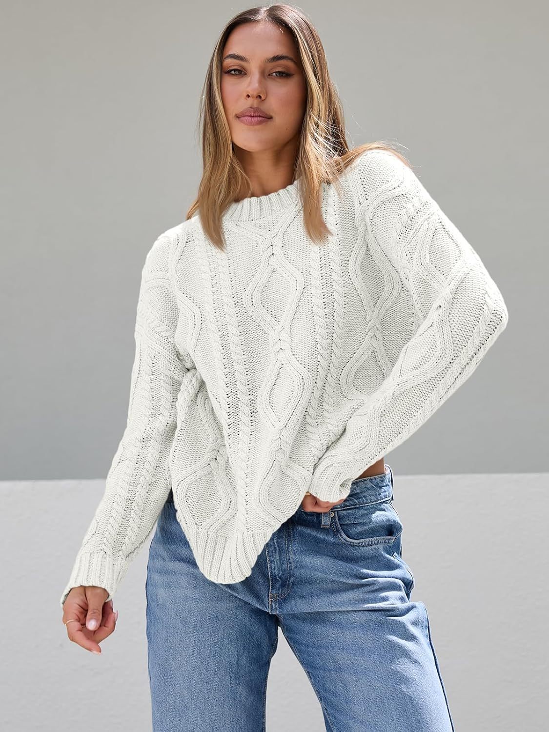 Women's Oversized Cable Knit Crewneck Sweaters