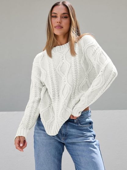 Women's Oversized Cable Knit Crewneck Sweaters