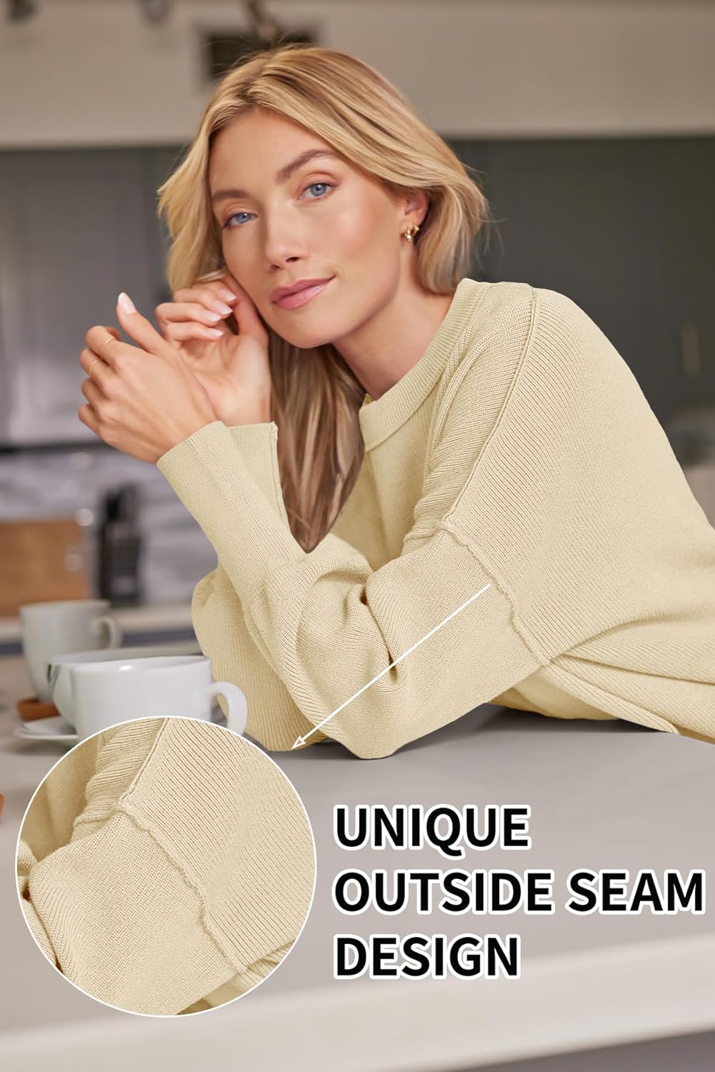 Women's Oversized Batwing Sweaters  Trendy Crewneck Knit Side Slit Fashion Pullover Tops