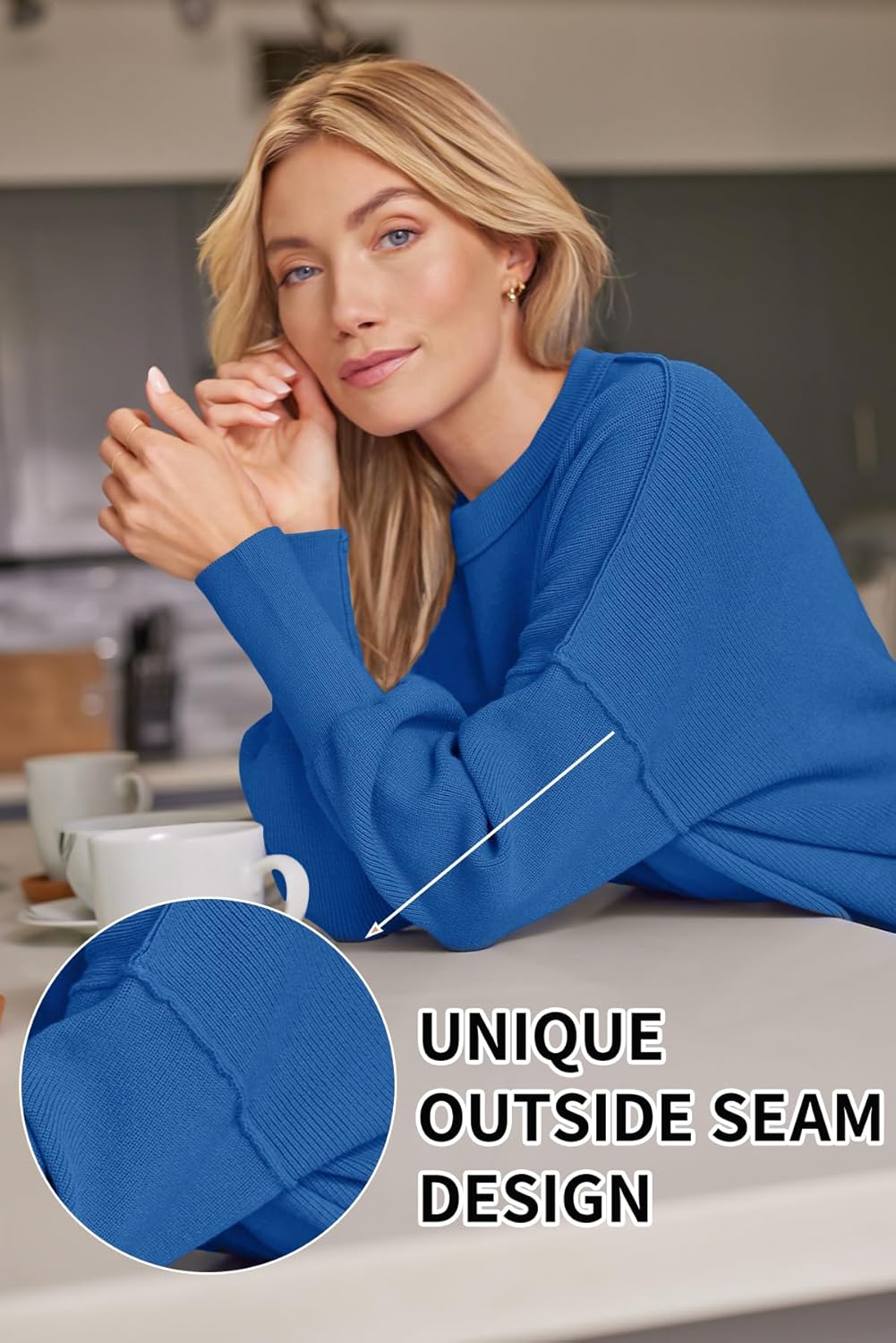 Women's Oversized Batwing Sweaters  Trendy Crewneck Knit Side Slit Fashion Pullover Tops