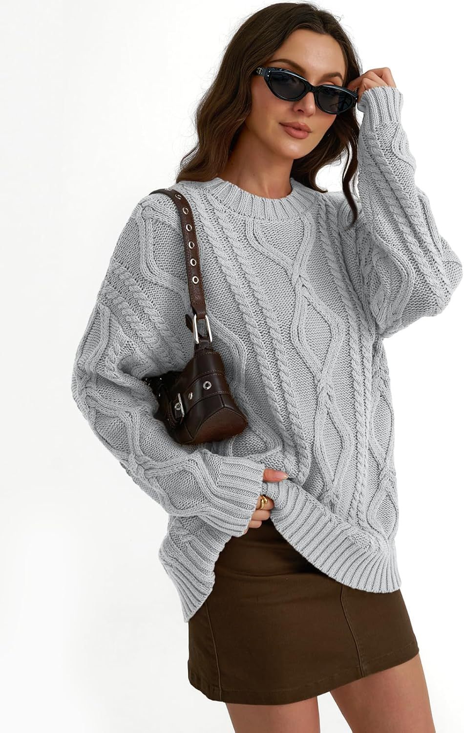 Women's Oversized Cable Knit Crewneck Sweaters