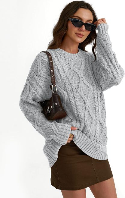 Women's Oversized Cable Knit Crewneck Sweaters