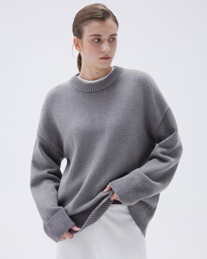 Women Cashmere Oversized Long Sleeve Pullover Sweater Crew Neck Jumpers