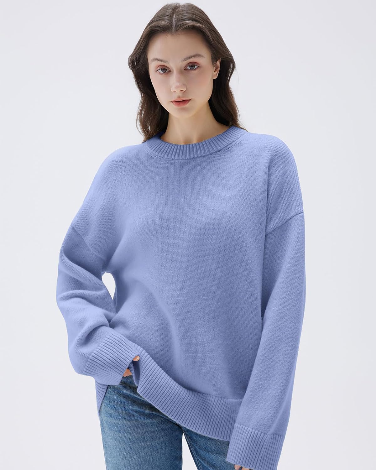 Women Cashmere Oversized Long Sleeve Pullover Sweater Crew Neck Jumpers