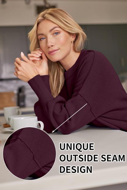 Women's Oversized Batwing Sweaters  Trendy Crewneck Knit Side Slit Fashion Pullover Tops