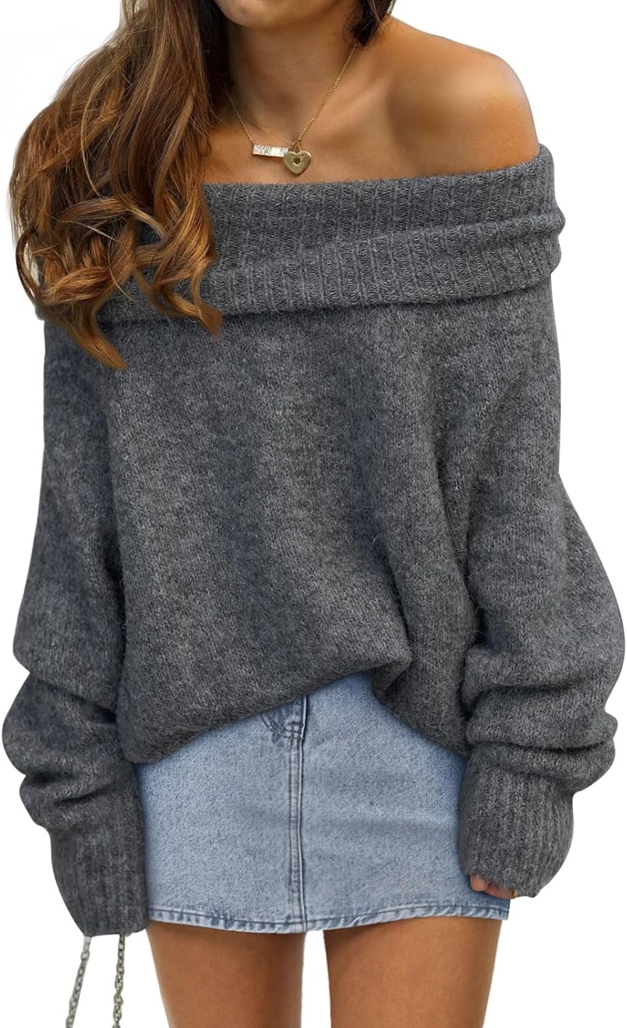 Womens Off The Shoulder Sweater Oversized Batwing Sleeve Loose Pullover Sweaters Tops