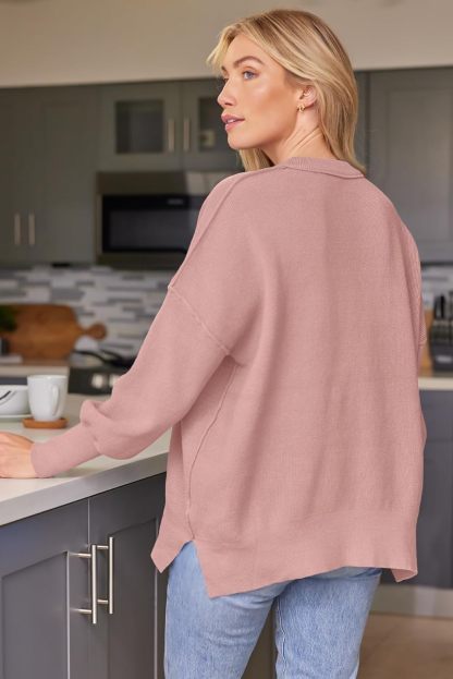 Women's Oversized Batwing Sweaters  Trendy Crewneck Knit Side Slit Fashion Pullover Tops