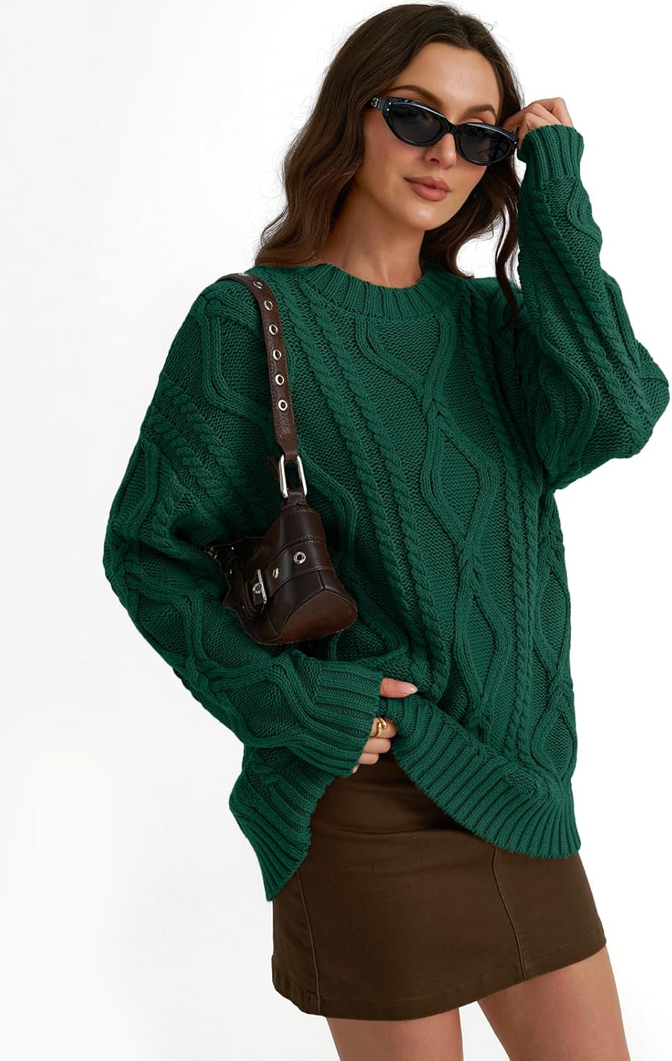 Women's Oversized Cable Knit Crewneck Sweaters
