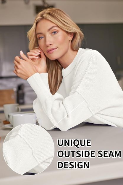 Women's Oversized Batwing Sweaters  Trendy Crewneck Knit Side Slit Fashion Pullover Tops