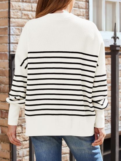 Women's Oversized Batwing Sweaters  Trendy Crewneck Knit Side Slit Fashion Pullover Tops