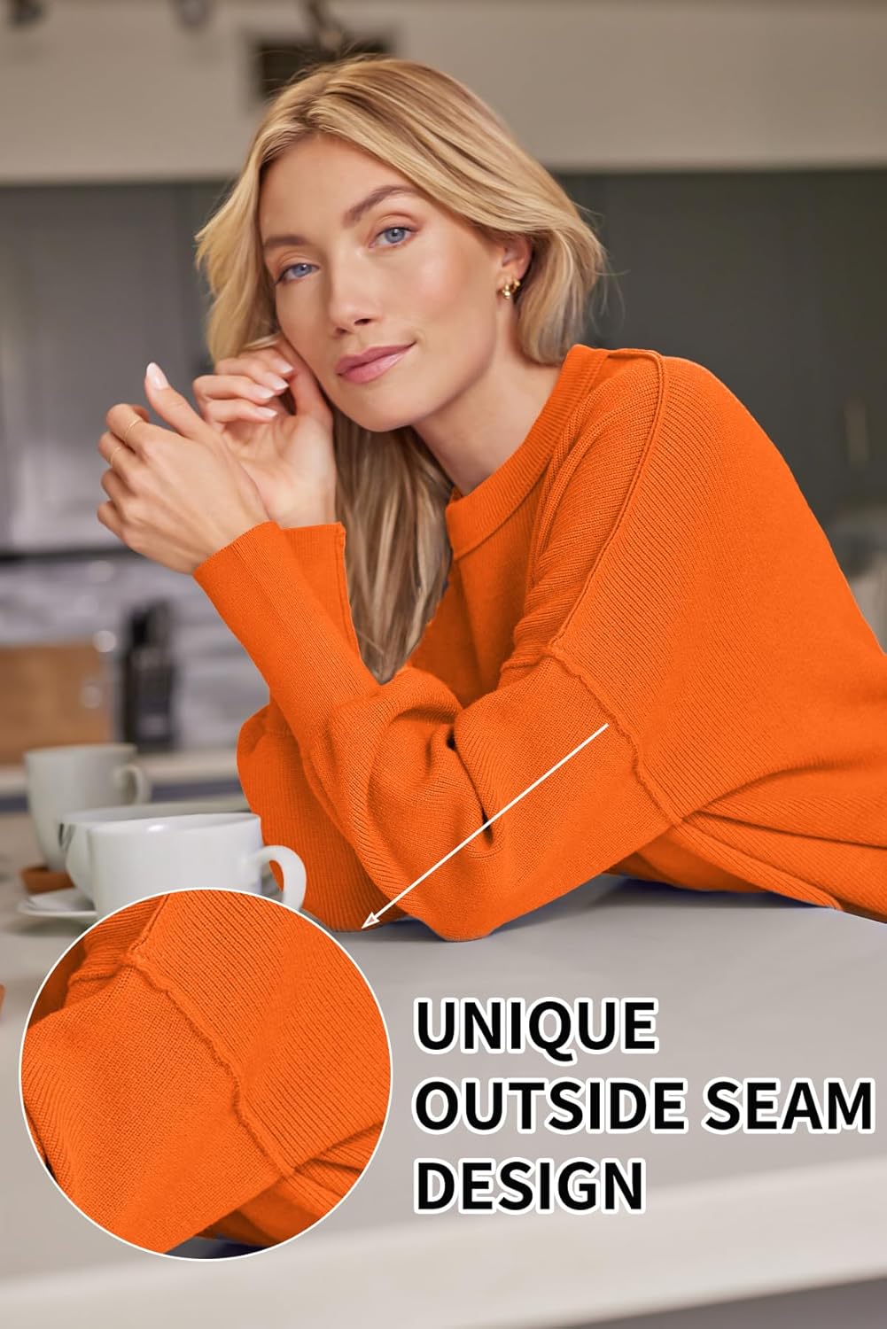 Women's Oversized Batwing Sweaters  Trendy Crewneck Knit Side Slit Fashion Pullover Tops