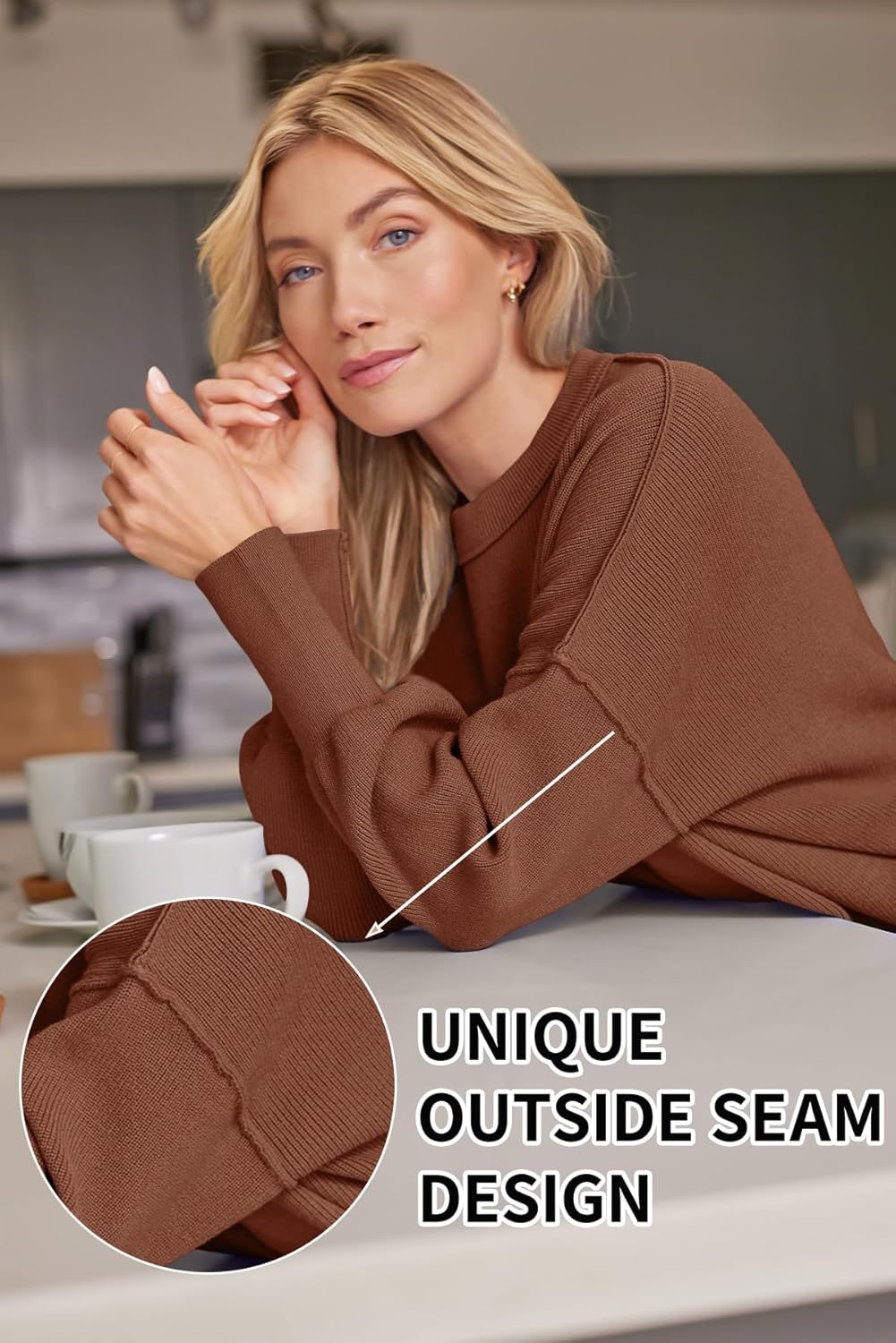 Women's Oversized Batwing Sweaters  Trendy Crewneck Knit Side Slit Fashion Pullover Tops