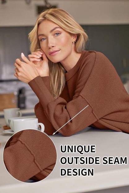 Women's Oversized Batwing Sweaters  Trendy Crewneck Knit Side Slit Fashion Pullover Tops