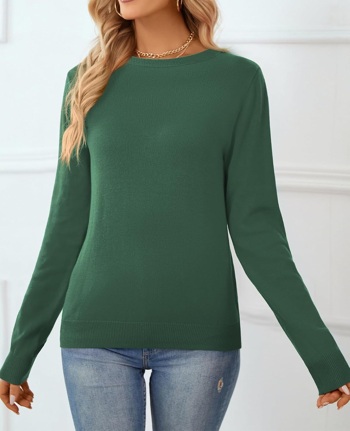 Women's Sweater 100% Cotton Long Sleeeve Pullover Sweater Soft Lightweight Knit Tops 