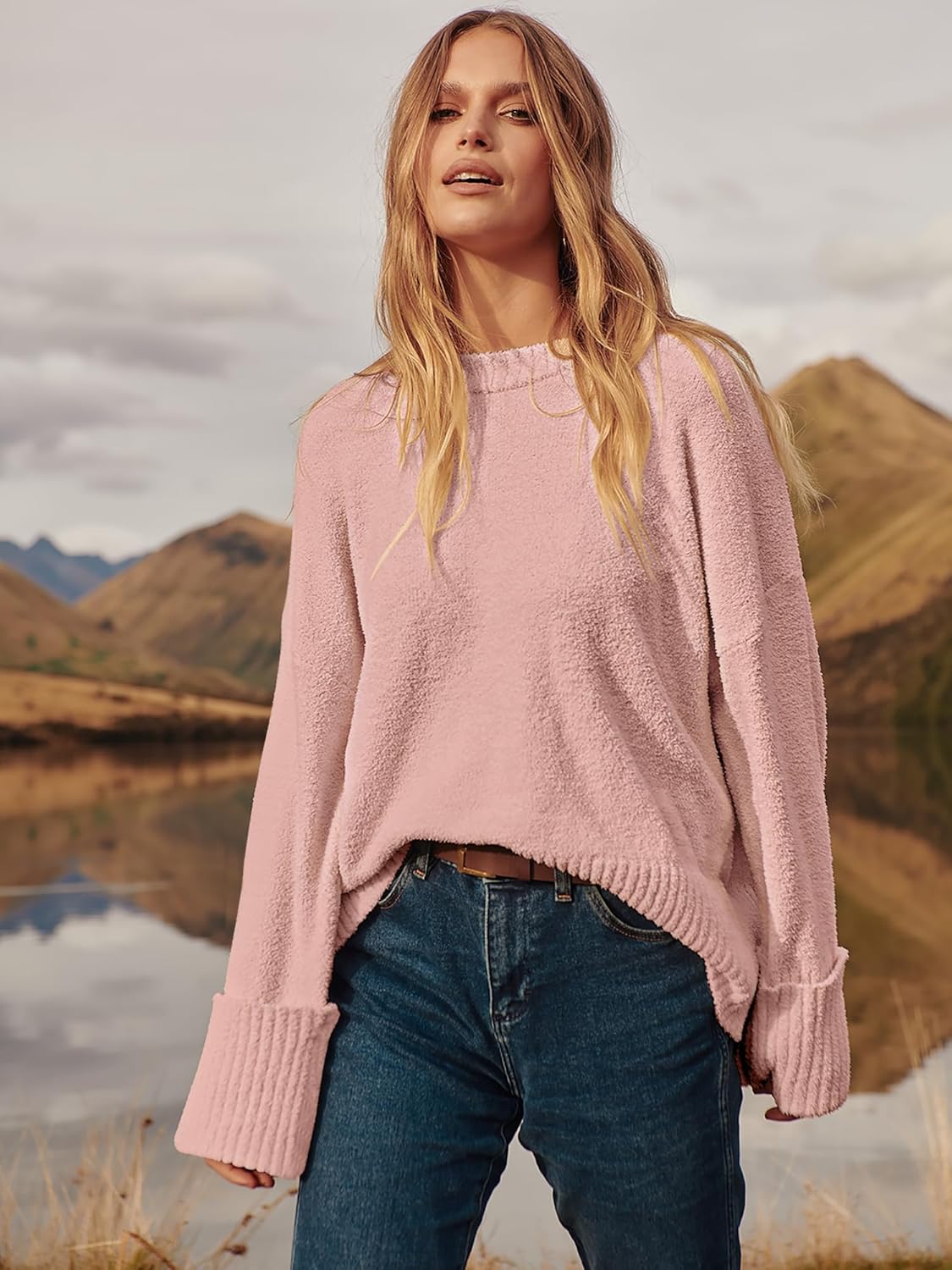 Women's Oversized Sweaters 2025 Long Sleeve Fuzzy Knit Casual Chunky Pullover Sweater Fall Outfits Clothes